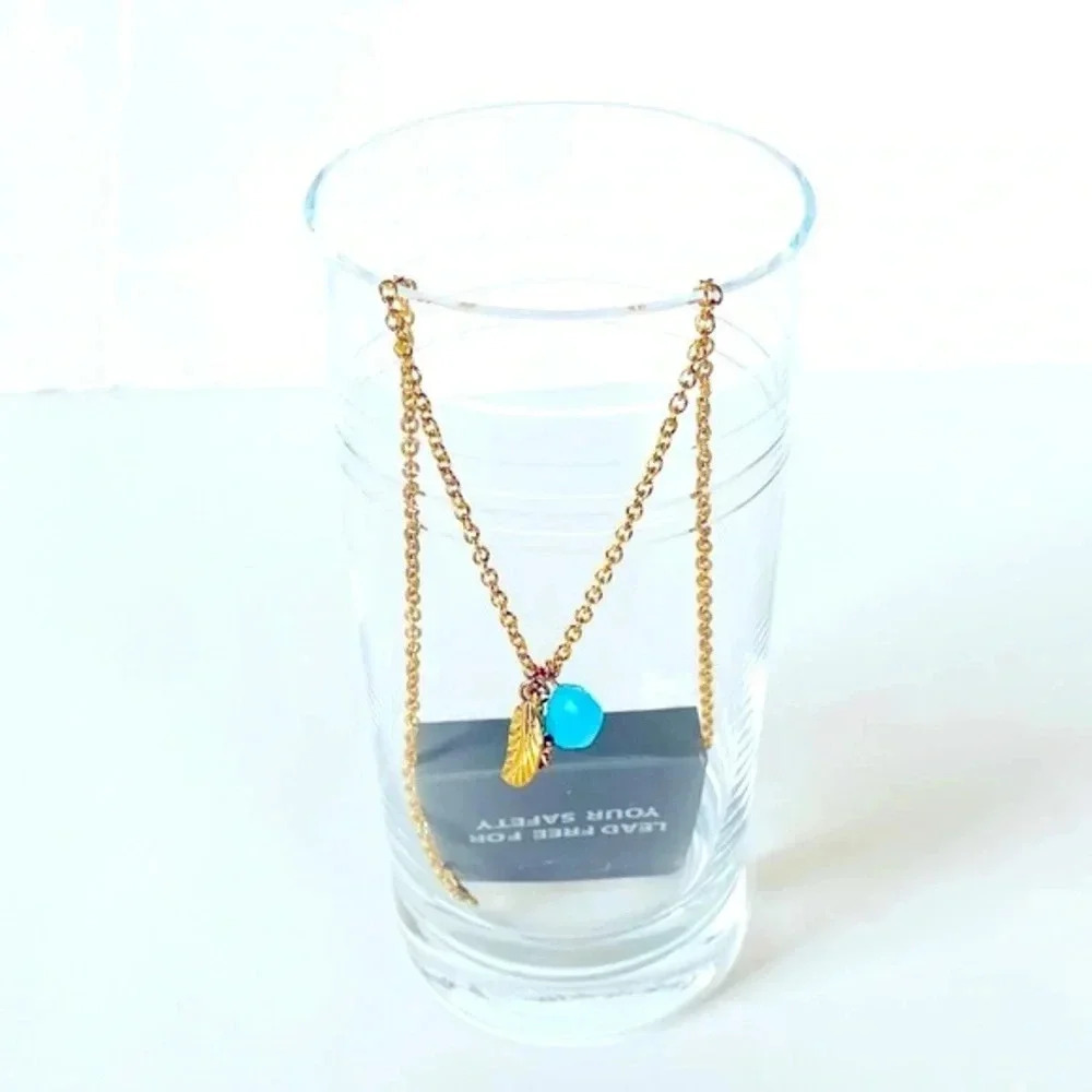 Zad Fashion Jewelry NWT Gold Tone Delicate Star Leaf & Blue Stone Necklace